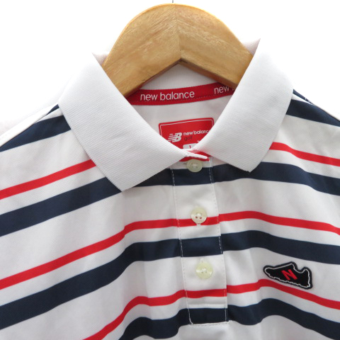 【美品】NEW BALANCE GOLF ゼブラボーダー柄 半袖ポロシャツ L ニューバランス NEW BALANCE ゴルフウェア ポロシャツ 半袖