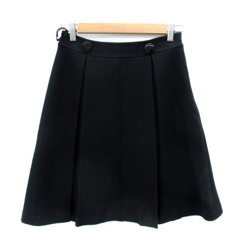 エフデ ef-de ボックスプリーツスカート ひざ丈 7 黒 ブラック /SM15 レディース