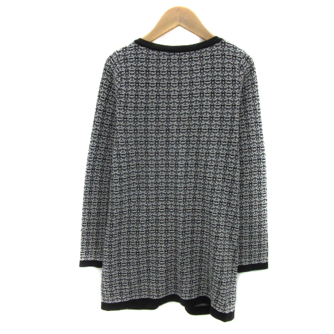 エフデ ef-de ニットカーディガン ロング丈 ラウンドネック ツイード 9 黒 ブラック 白 ホワイト /YS19 レディース