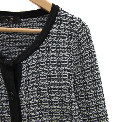 エフデ ef-de ニットカーディガン ロング丈 ラウンドネック ツイード 9 黒 ブラック 白 ホワイト /YS19 レディース