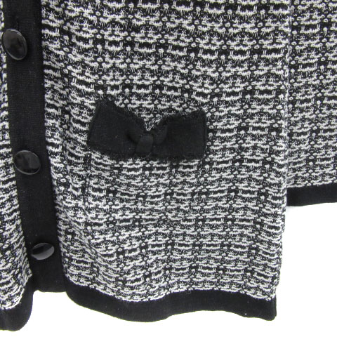 エフデ ef-de ニットカーディガン ロング丈 ラウンドネック ツイード 9 黒 ブラック 白 ホワイト /YS19 レディース