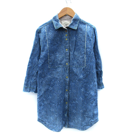 ヴォー VOO チュニックシャツ 七分袖 総柄 青 ブルー /SM19 レディース 
