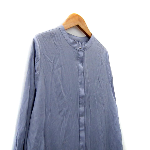 プラステ PLST シャツワンピース ロング丈 マキシ丈 長袖 バンドカラー 切替 M ブルー /SY47 レディース