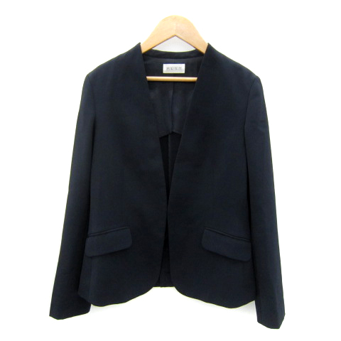 プラステ ノーカラージャケット ネイビー PLST ツイードジャケットノー