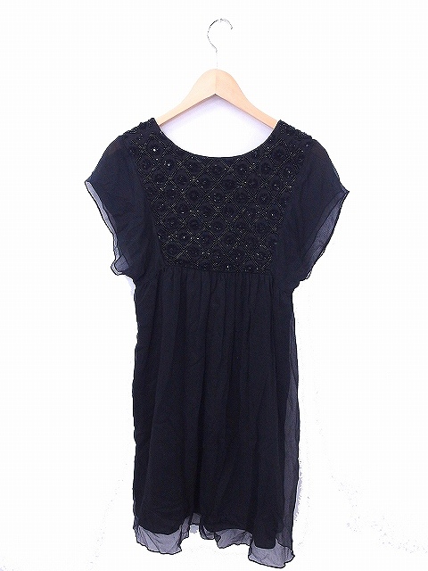 アナザーエディション クロア Another Edition Croix ワンピース ビジュー 半袖 ひざ丈 シフォン ブラック 黒 Ft34 レディース 172 ベクトルパーク