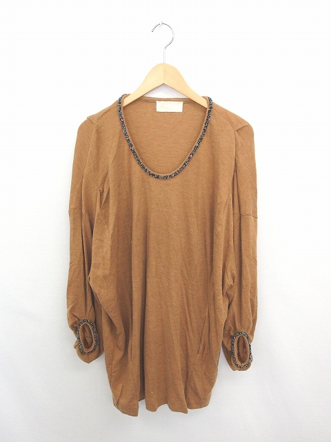 ジーナシス Jeanasis ワンピース ひざ丈 ニット 無地 シンプル ドルマンスリーブ 長袖 F 茶 ブラウン Tt26 レディース 172 ベクトルパーク