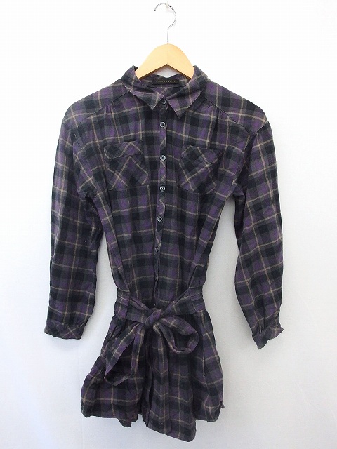 クルーンアソング Croon A Song ワンピース スカート チャック ベルト 長袖 コットン 綿 M パープル 紫 Ut13 レディース 172 ベクトルパーク