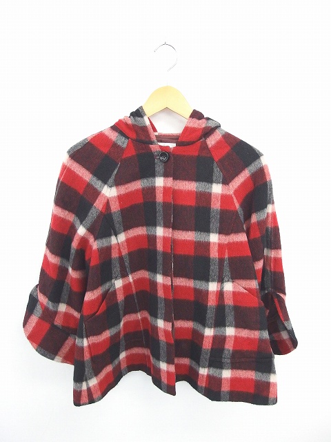 イデアル Ideal コート アウター チェック フード ショート ウール 2 赤 黒 レッド ブラック Tt17 レディース 172 ベクトルパーク