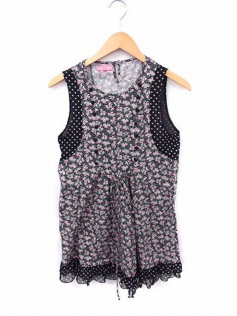 Me ワンピース 小花柄 水玉柄 ドット フリル ノースリーブ ひざ丈 コットン 綿 F ブラック 黒 Ft27 172 ベクトルパーク