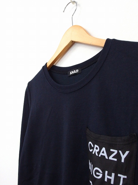アナップ Anap Tシャツ カットソー 長袖 丸首 ポケット 文字 ネイビー 紺 Kt14 レディース 172 ベクトルパーク