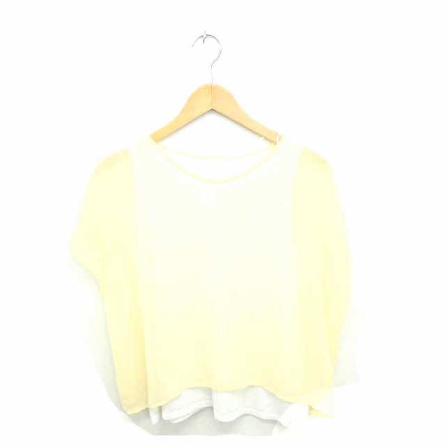ジーユー Gu カットソー Tシャツ 丸首 無地 シンプル 透け感 半袖 L 黄 白 イエロー ホワイト Tt48 レディース 172 ベクトルパーク