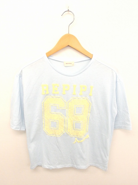 レピピアルマリオ Repipi Armario カットソー Tシャツ 丸首 英字 数字 プリント 綿 コットン 半袖 S 青 黄 ライトブルー イエロー Tt35 レディース 172 ベクトルパーク
