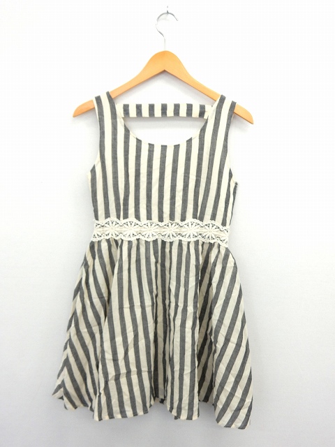 オリーブデオリーブ Olive Des Olive ワンピース ノースリーブ ミニ ストライプ 背中穴開き 綿 コットン レース 灰 グレー St14 レディース 172 ベクトルパーク