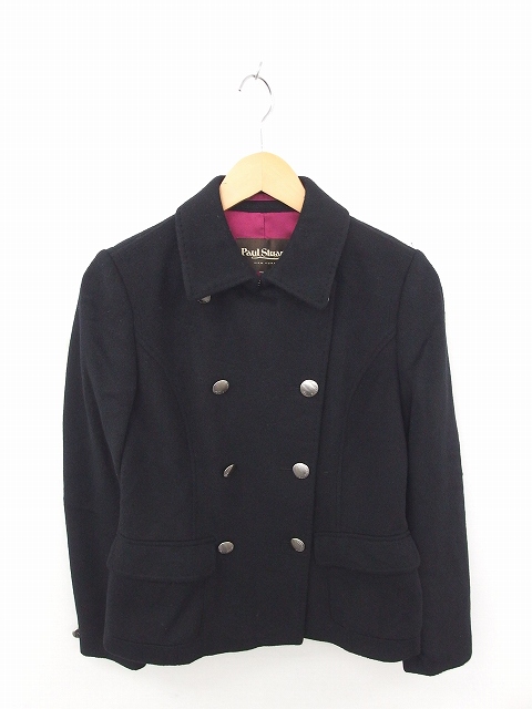 ポールスチュアート Paul Stuart コート アウター ピーコート Pコート ショート ステンカラー ウール 長袖 6 黒 ブラック Tt31 レディース 172 ベクトルパーク