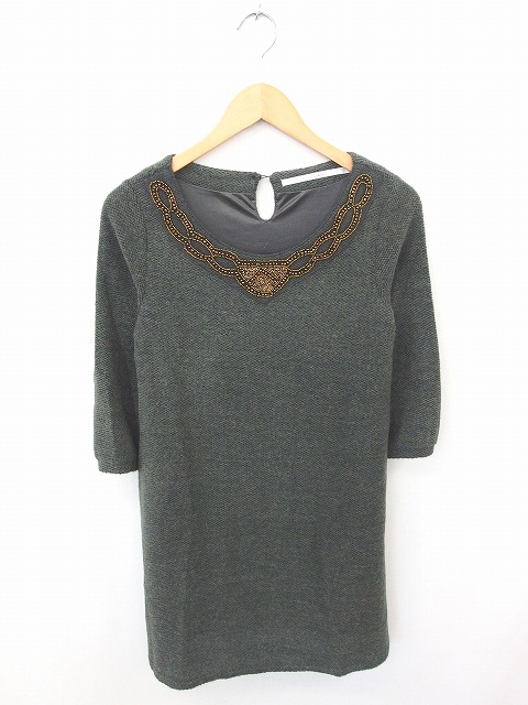 チャオパニック Ciaopanic ワンピース ひざ丈 ニット 丸首 ビーズ装飾 七分袖 緑 グリーン Tt12 レディース 172 ベクトルパーク