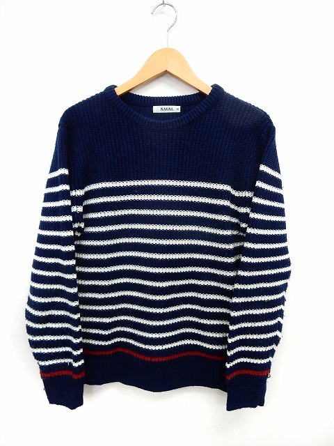 ナバル Naval セーター ニット ボーダー 長袖 丸首 リブニット M ネイビー ホワイト St29 レディース 172 ベクトルパーク