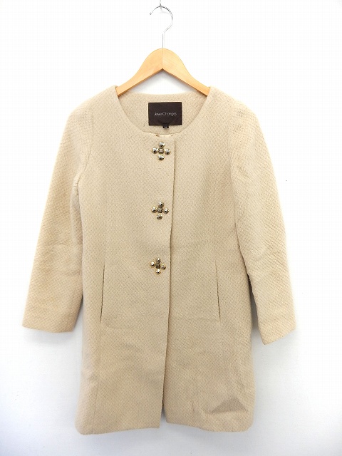 ジュエルチェンジズ Jewel Changes アローズ コート アウター ノーカラーコート ビジュー ポケット ウール 38 ベージュ St4 レディース 172 ベクトルパーク