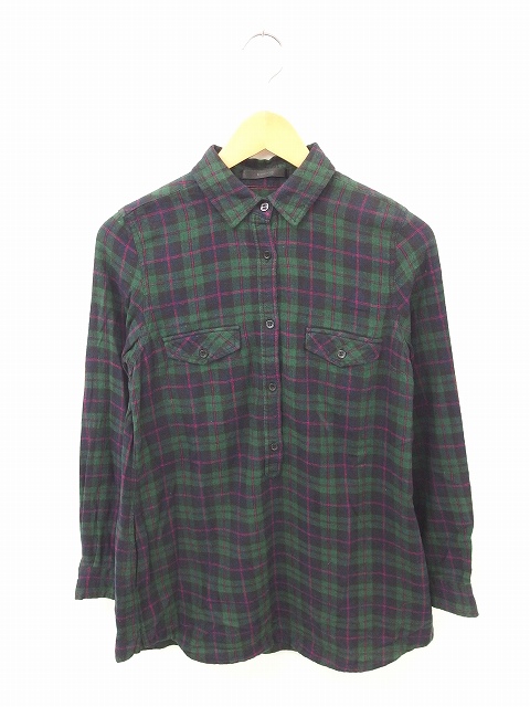 マウジー Moussy ワンピース シャツ ひざ丈 チェック ステンカラー プルオーバー 綿 コットン 長袖 1 緑 赤 グリーン レッド Tt6 レディース 172 ベクトルパーク