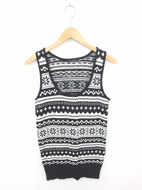イング Ingni チュニック ワンピース ニット Uネック ノースリーブ M 黒 白 ブラック アイボリー Tt9 レディース 172 ベクトルパーク