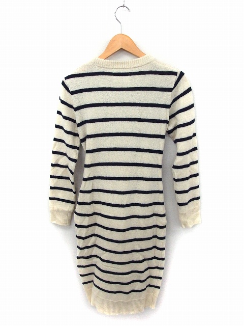 ミラオーウェン Mila Owen ワンピース ニット ボーダー 丸首 長袖 ロング丈 ウール F ホワイト 白 Ft15 レディース 172 ベクトルパーク
