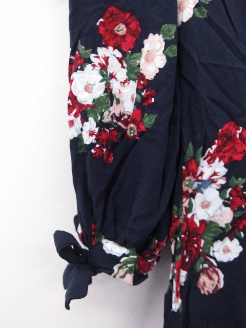 ザラウーマン Zara Woman ワンピース 花柄 丸首 長袖 ひざ丈 Xs ネイビー 紺 Ft10 レディース 172 ベクトルパーク