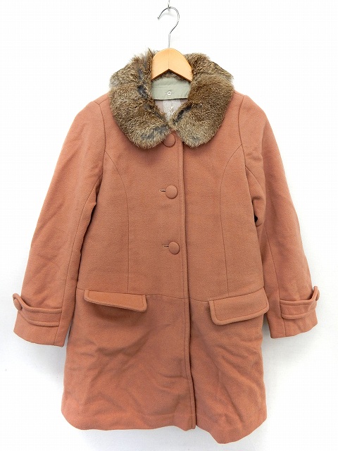 アースミュージック エコロジー Earth Music Ecology コート アウター ラビットファー Aラインコート 丸襟 ウール S ピンク St18 レディース 172 ベクトルパーク