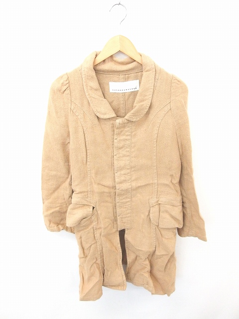 スナオクワハラ Sunao Kuwahara コート アウター ラウンドカラー ロング 比翼仕立て 厚手 麻 リネン M 茶 ベージュ Tt35 レディース 172 ベクトルパーク