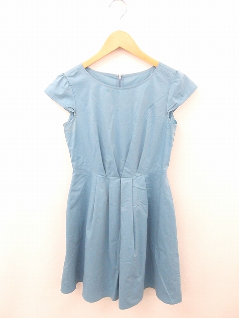 ナチュラルビューティーベーシック Natural Beauty Basic ワンピース 膝下丈 フレア 無地 シンプル 半袖 S 水色 ライトブルー Tt38 レディース 172 ベクトルパーク