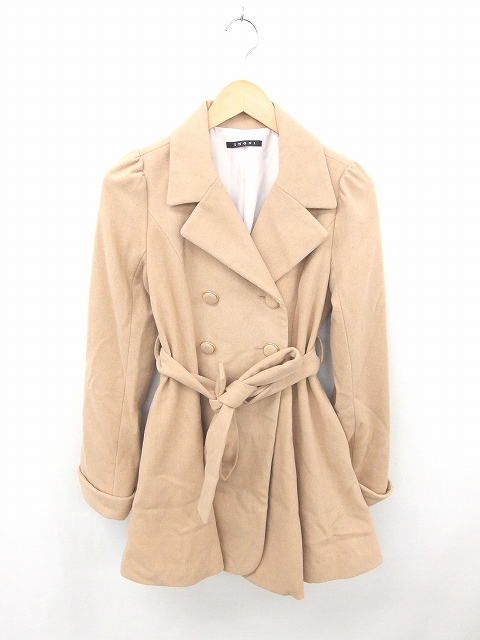 イング Ingni コート アウター チェスター 膝下丈 ダブルボタン ウエストリボン ウール混 M 茶 ベージュ Tt41 レディース 172 ベクトルパーク