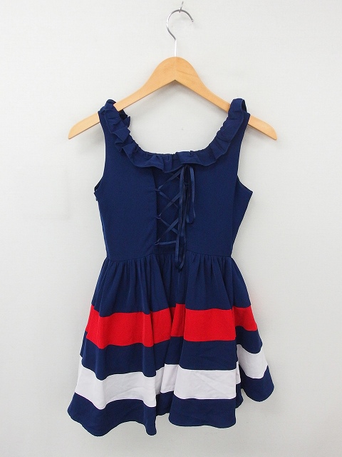 ハニーバンチ Honey Bunch ワンピース ひざ丈 ボーダー フレア チュール ノースリーブ ｓ 紺 赤 ネイビー レッド Tt43 レディース 172 ベクトルパーク