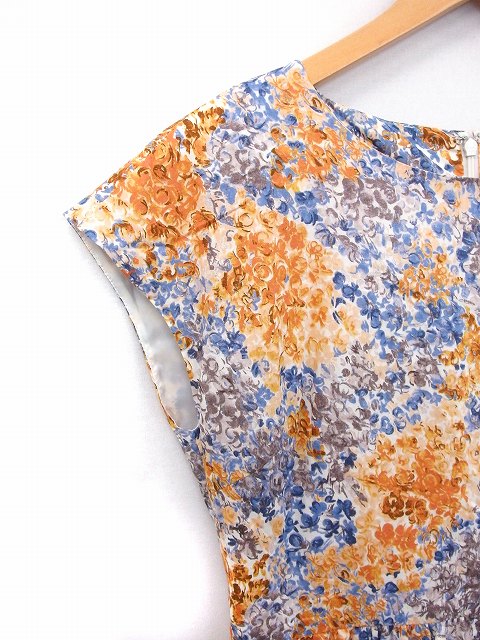 テチチ Te Chichi ワンピース 総柄 丸首 フレンチスリーブ ロング丈 綿 M オレンジ ホワイト 白 Ft7 レディース 172 ベクトルパーク