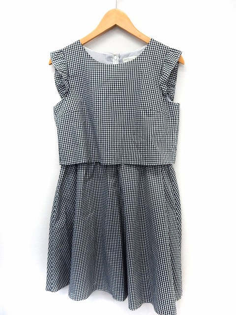 アースミュージック エコロジー Earth Music Ecology ワンピース ノースリーブ ギンガムチェック 膝丈 フレア M ブラック St2 レディース 172 ベクトルパーク