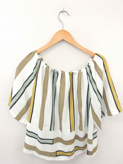 ラグナムーン Lagunamoon カットソー オフショルダー ストライプ 五分袖 F 白 緑 ホワイト カーキ Tt7 レディース 172 ベクトルパーク