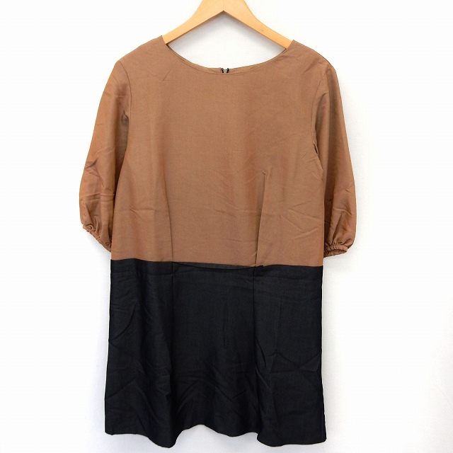 アーバンリサーチ ドアーズ Urban Research Doors ワンピース カットソー 七分袖 膝丈 配色 バックジップ Free 茶 ブラウン St7 レディース 172 ベクトルパーク