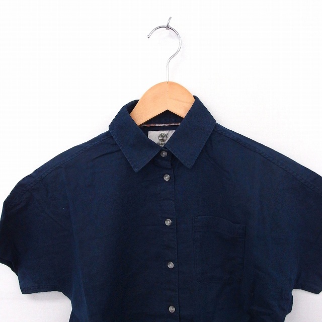 ティンバーランド Timberland シャツ ブラウス 半袖 無地 シンプル リネン 麻 Xs ネイビー 紺 Ft42 レディース 172 ベクトルパーク