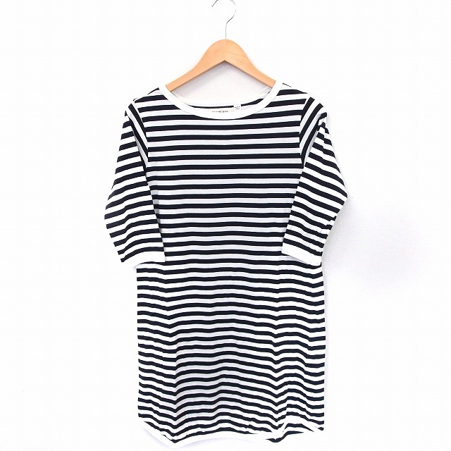 ビームスボーイ Beams Boy ワンピース ボーダー 丸首 七分袖 ひざ丈 綿 ホワイト 白 ブラック 黒 Ft28 レディース 172 ベクトルパーク