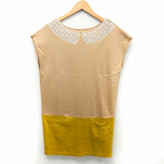 チャイルドウーマン Child Woman ワンピース カットソー 半袖 膝丈 ポケット 配色 F ベージュ イエロー St8 レディース 172 ベクトルパーク