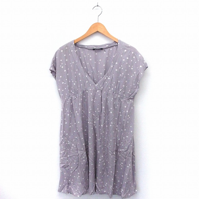 ビュルデサボン Bulle De Savon ワンピース ドット柄 Vネック フレンチスリーブ ひざ丈 F グレー 灰 Ft14 レディース 172 ベクトルパーク