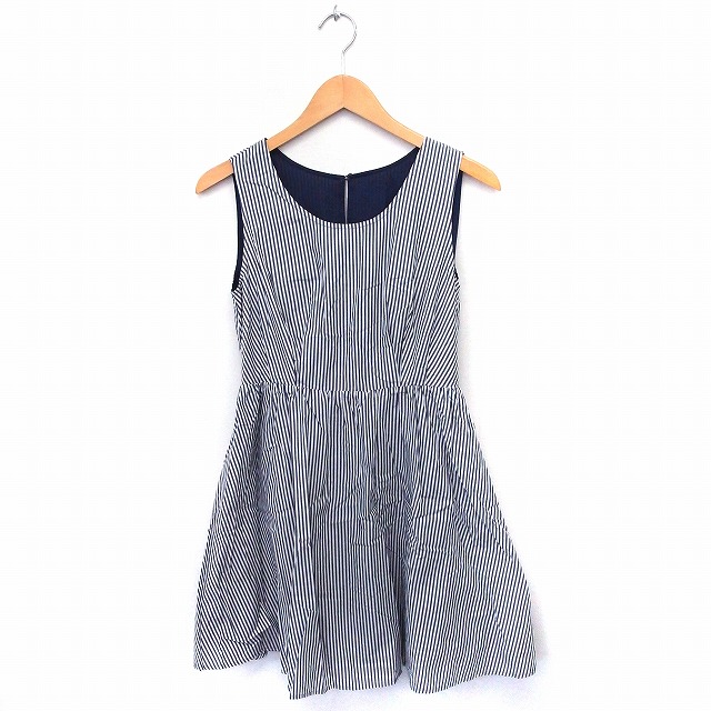 シンプリシテェ Simplicite ワンピース ストライプ フレア 丸首 ノースリーブ ひざ丈 綿 グレー 灰 ホワイト 白 Ft レディース 172 ベクトルパーク