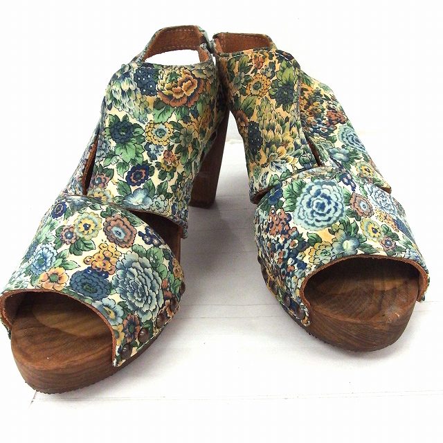 Sanita 靴 シューズ サンダル 花柄 木製ヒール ストラップ 36 グリーン 緑 Ft32 レディース 172 ベクトルパーク