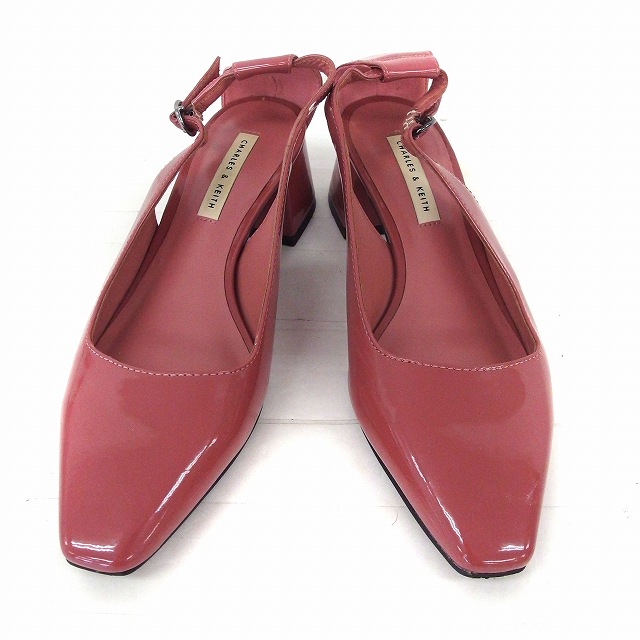 チャールズ キース Charles Keith 靴 シューズ パンプス ストラップ スクエアトゥ チャンキーヒール エナメル 34 ピンク Ft51 レディース 172 ベクトルパーク