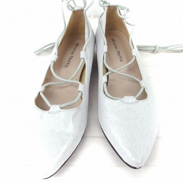 オリエンタルトラフィック Oriental Traffic 靴 シューズ パンプス レースアップ ラメ混 ポインテッドトゥ フラット S ホワイト 白 Ft36 レディース 172 ベクトルパーク