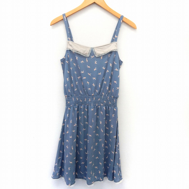デイシー Deicy ワンピース キャミワンピ 膝丈 総柄 鳥 ウエストリブ F ブルー St11 レディース 172 ベクトルパーク