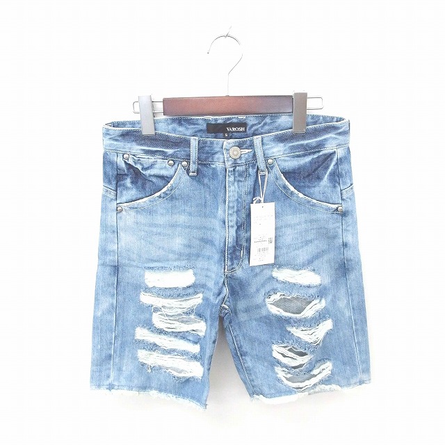 未使用品 ヴァロッシュ Varosh タグ付き パンツ ハーフ デニム ジーンズ ダメージ加工 ウォッシュ加工 S 紺 ネイビー Tt12 メンズ 172 ベクトルパーク