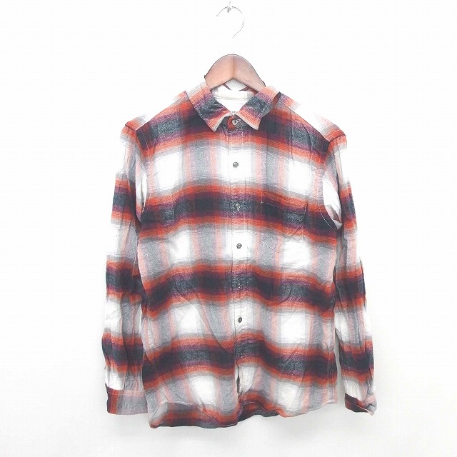 グローバルワーク Global Work シャツ ネルシャツ ステンカラー チェック 綿 コットン 長袖 S 白 黒 ホワイト ブラック Tt28 メンズ 172 ベクトルパーク