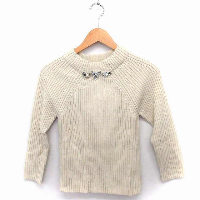 スナイデル Snidel ニット セーター ビジュー装飾 リブ ボトルネック 七分袖 F アイボリー 白 Ft36 レディース 172 ベクトルパーク