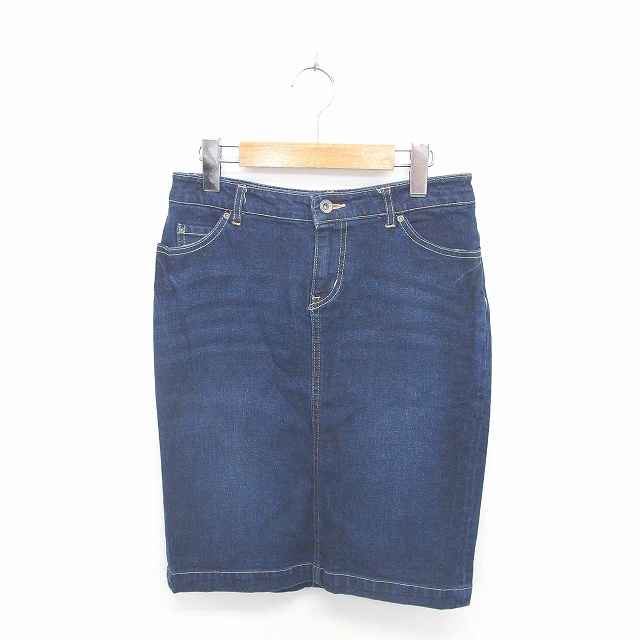 レプシィム ローリーズファーム Lepsim Lowrys Farm スカート タイト デニム ひざ丈 ウォッシュ加工 ボタンフライ M 紺 インディゴ Tt17 レディース 172 ベクトルパーク