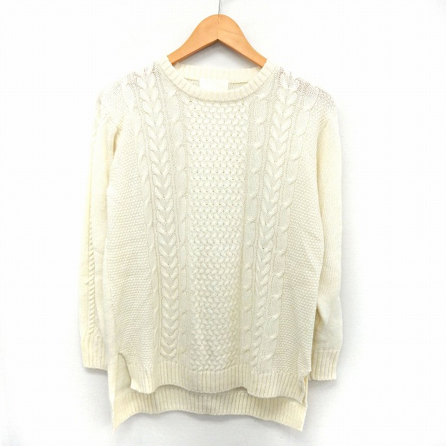 ハレ Hare ニット セーター ケーブル編み 長袖 丸首 スリット F ホワイト St3 メンズ 172 ベクトルパーク