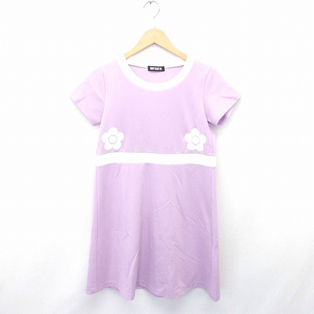 マリークワント Mary Quant ワンピース 膝下丈 丸首 花柄刺繍 プルオーバー 半袖 M 薄紫 パープル Tt32 レディース 172 ベクトルパーク