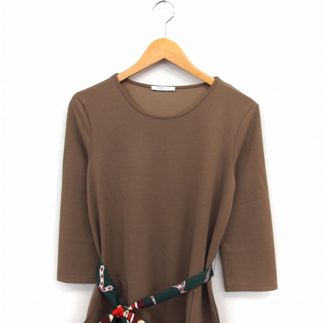 ザラ Zara ワンピース プルオーバー 膝下丈 七分袖 スカーフベルト S ブラウン St24 レディース 172 ベクトルパーク